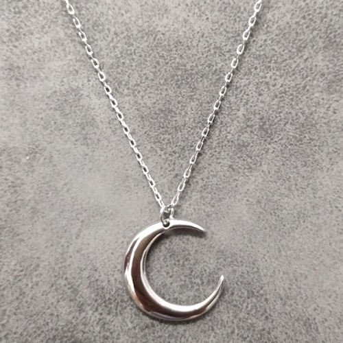 925 Sterling Silver Plain Jewelry High Polish Crescent Moon Necklace UK