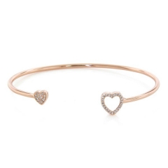 Rose Gold Sterling Silver Cubic Zirconia Heart Cuff Bangle for Women