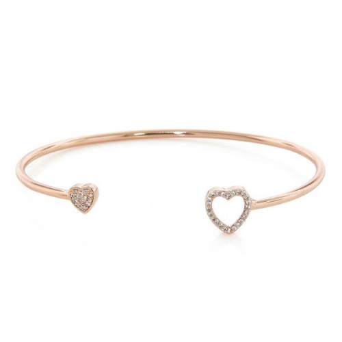 Rose Gold Sterling Silver Cubic Zirconia Heart Cuff Bangle for Women