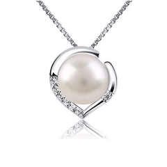 Fine Jewelry Sterling Silver Cubic Zirconia 10mm Freshwater Pearl Necklace