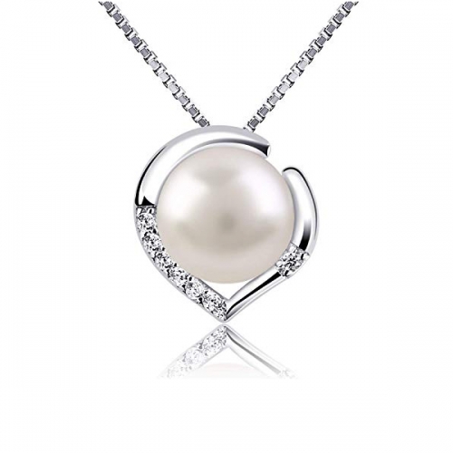 Fine Jewelry Sterling Silver Cubic Zirconia 10mm Freshwater Pearl Necklace