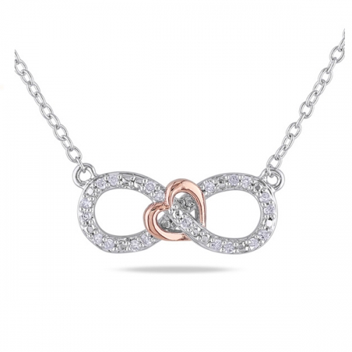 China Supplier Sterling Silver Two Tone CZ Heart and Infinity Necklace Design