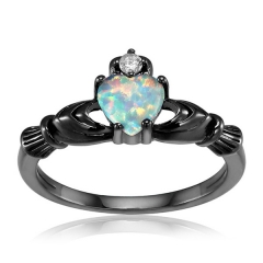 China Wholesale Sterling Silver Heart Fire Opal Claddagh Ring Women