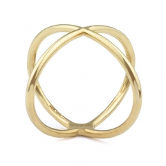 High Polish Solid Sterling Silver Gold Over Criss-cross Finger Ring Women