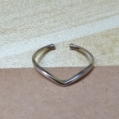 Plain Sterling Silver High Polish Adjustable Thin V Shaped Ring for Women