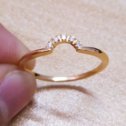Simple Design Sterling Silver Yellow Gold Cubic Zirconia Thin Stackable Ring