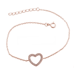 Sterling Silver White Cubic Zirconia Small Heart Bracelet Rose Gold