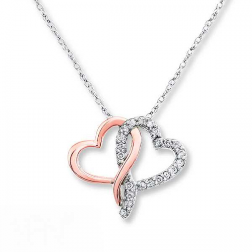 Sterling Silver Two Tone Plated Double Heart Pendant Necklace for Her