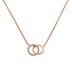 Rose Gold Plated Sterling Silver Pave CZ Double Circle Link Interlocking Necklace