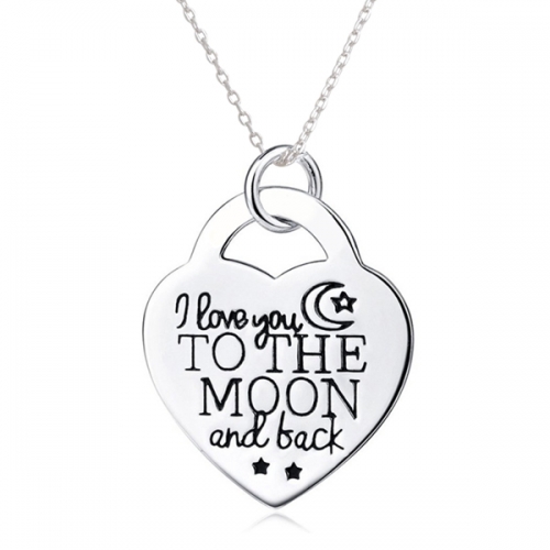 Sterling Silver I Love You to the Moon and Back Engraved Heart Necklace