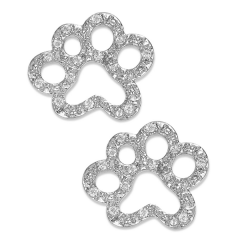 Animal Jewelry 925 Sterling Silver Pave Set CZ Dog Paw Stud Earrings