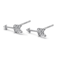 Fine Jewelry Sterling Silver Fake Diamond Feather Arrow Stud Earrings