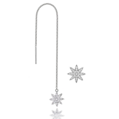 New Design Sterling Silver Cubic Zirconia Starburst Chain Threader Earrings