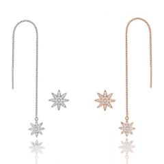 New Design Sterling Silver Cubic Zirconia Starburst Chain Threader Earrings