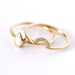 Simple Design Sterling Silver Yellow Gold Cubic Zirconia Thin Stackable Ring