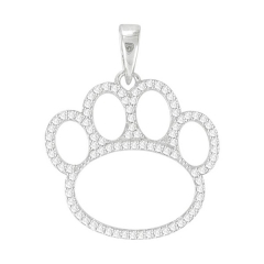 Animal Jewelry Sterling Silver Pave Cubic Zirconia Dog Paw Pring Pendant