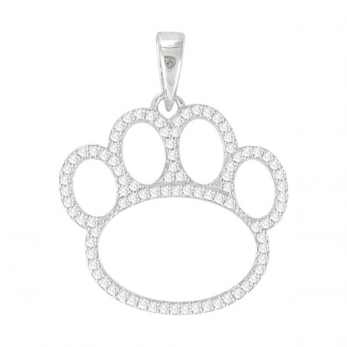 Animal Jewelry Sterling Silver Pave Cubic Zirconia Dog Paw Pring Pendant