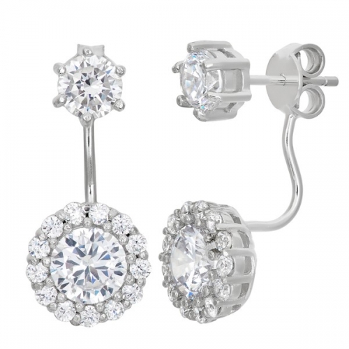 Sparkly Cubic Zirconia Sterling Silver Front and Back Drop Earrings for Women