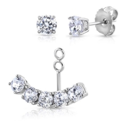 Fancy Jewelry Sterling Silver Cubic Zirconia Ear Jacket Drop Earrings for Her