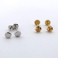 Sterling Silver 14K Yellow Gold Mini Cylinder Round Disc Stud Earrings