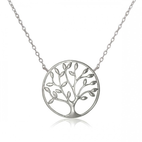 Fine Jewelry Sterling Silver High Polish Tree of Life Pendant Necklace