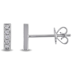 Tiny Design Sterling Silver Pave CZ Small Bar Stud Earrings for Women