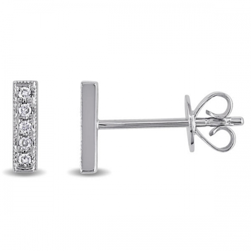 Tiny Design Sterling Silver Pave CZ Small Bar Stud Earrings for Women