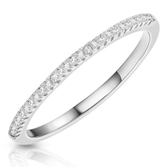 Simple Sterling Silver Cubic Zirconia Thin Half Eternity Stackable Band Rings