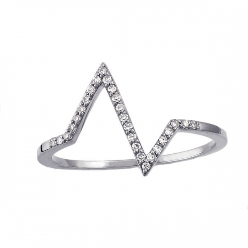 Sterling Silver Cubic Zirconia Zig Zag Stackable Heartbeart Finger Ring