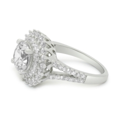 Sterling Silver Round-cut Surrounded Cubic Zirconia Ring for Wedding