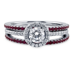 Sterling Silver White and Ruby Cubic Zirconia Halo Ring Set for Wedding