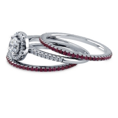 Sterling Silver White and Ruby Cubic Zirconia Halo Ring Set for Wedding