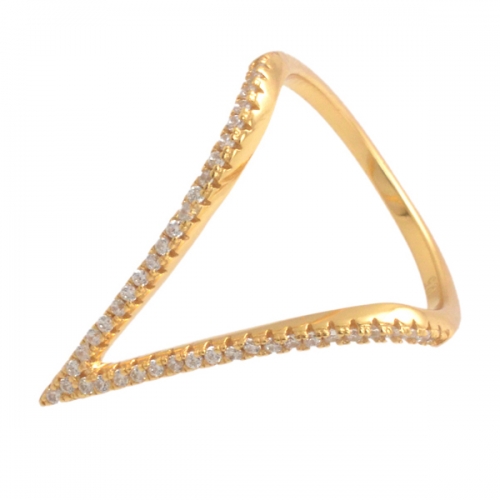 Fashion Ring 14K Gold Plated Sterling Silver Cubic Zirconia Women V Ring