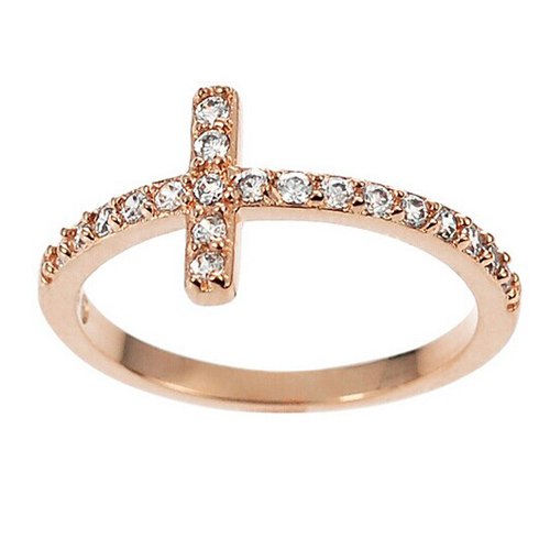 Fancy Sterling Silver Rose Gold Plated Cubic Zirconia Criss Cross Ring