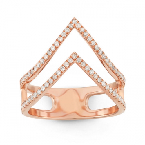 Rose Gold Plated Sterling Silver Cubic Zirconia Double V Shaped Ring