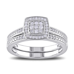 Fine Jewelry Sterling Silver Pave Set White Cubic Zirconia Bridal Ring Set