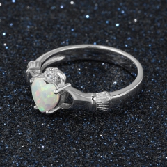China Wholesale Sterling Silver Heart Fire Opal Claddagh Ring Women