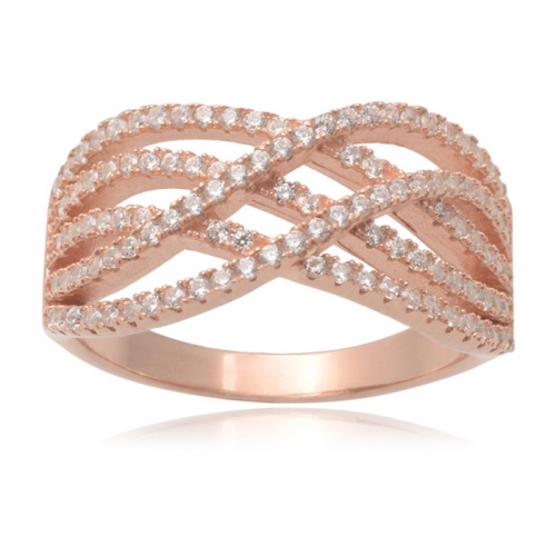 Sterling Silver Rose Gold Plated White Cubic Zirconia Vintage Twisting Ring