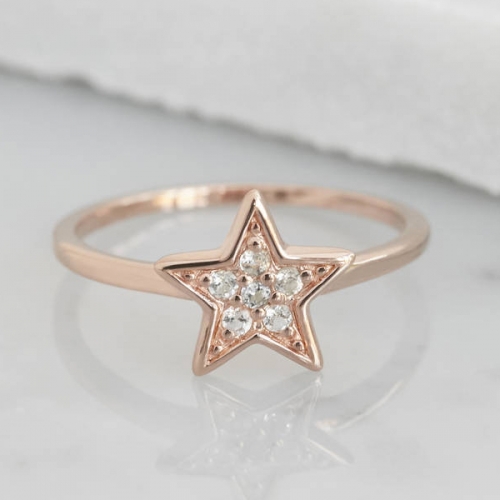 Fine Jewelry Sterling Silver Cubic Zirconia Five-point Star Mini Finger Ring