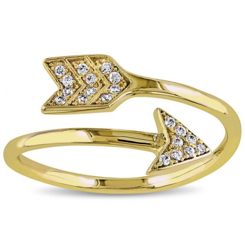 Yellow Plated Sterling Silver Cubic Zirconia Bypass Adjustable Arrow Ring