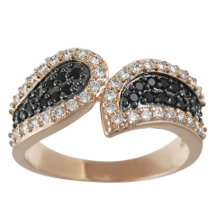 Two Color Plated White and Black Cubic Zirconia Swoop Ring in Sterling Silver