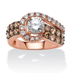 Two-tone Plated Silver White and Chocolate CZ Wedding Ring for Women