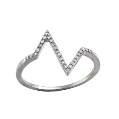 Sterling Silver Cubic Zirconia Zig Zag Stackable Heartbeart Finger Ring