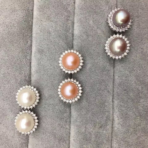Sterling Silver Cubic Zirconia Freshwater Pearl Diana Stud Earrings Women