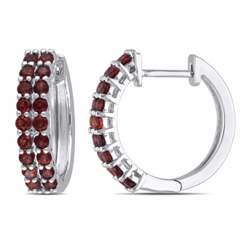 Landou Jewelry Sterling Silver Garnet Cubic Zirconia Hoop Huggie Earrings