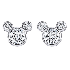 Petite 925 Sterling Silver Birthstone Cubic Zirconia Mickey Mouse Stud Earrings