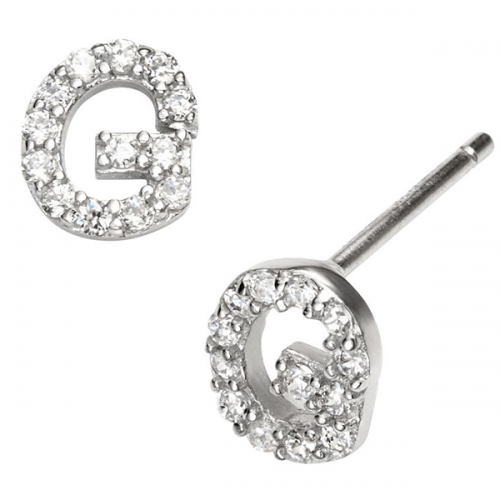 Sterling Silver Cubic Zirconia Letter of an Alphbet G Small Stud Earrings