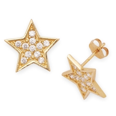 Sterling Silver Cubic Zirconia 14K Gold Plated Star Stud Earrings Women