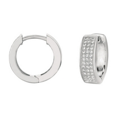 Sterling Silver Micropave Cubic Zirconia Wide Huggie Shaped Hoop Earrings