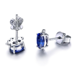 Tiny 925 Sterling Silver Bluestone Sapphire Stud Earrings for Little Girl